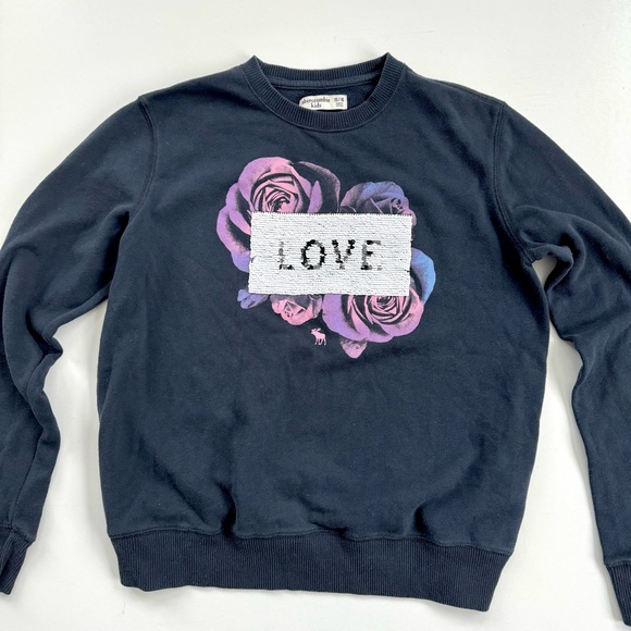 Abercrombie Kids Pullover Sweater Girls 15/16 Love Amour Flip Sequin Navy - Picture 2 of 11
